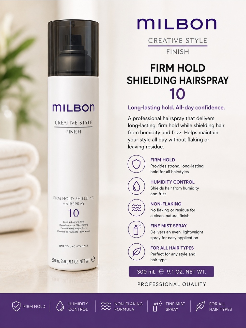 Milbon Creative Style Finish Firm Hold Shielding Hairspray 10 — White